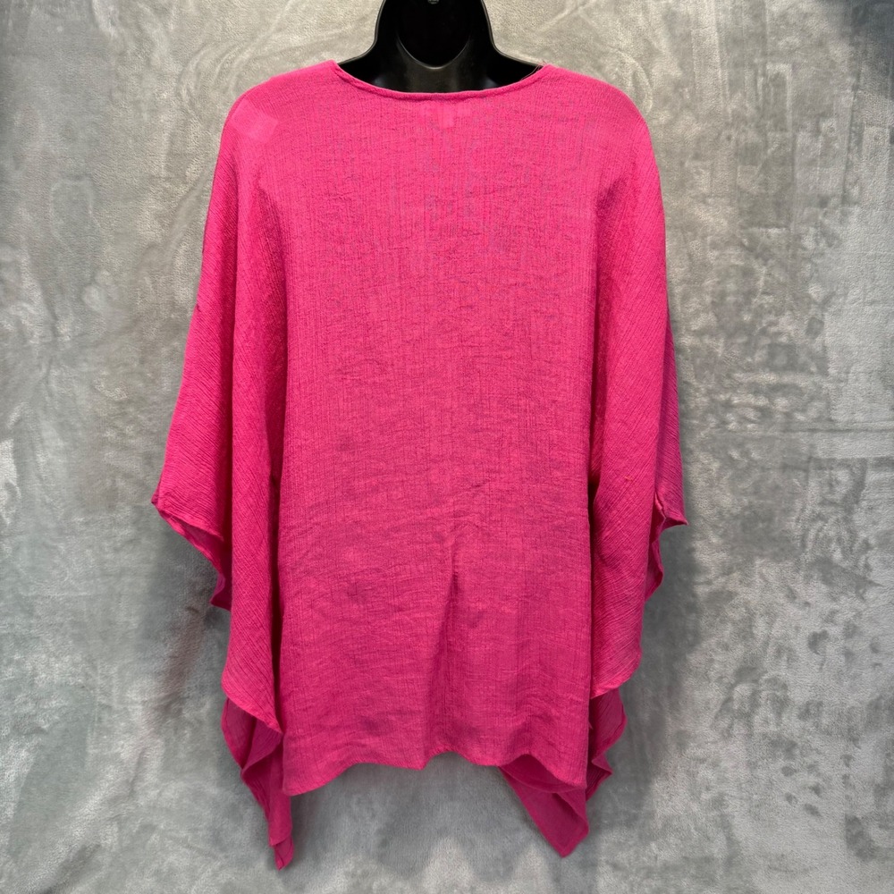 Umgee Pink‎ Embroidered Boho Tunic Poncho Top Large Magenta Geometric - Picture 2 of 8